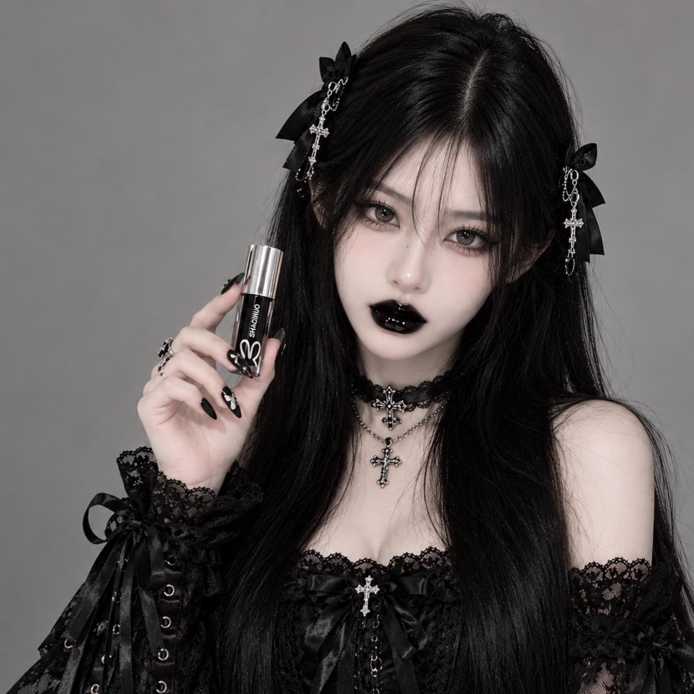 Labial Negro Líquido Glossy SHAQINUO Efecto Vinilo