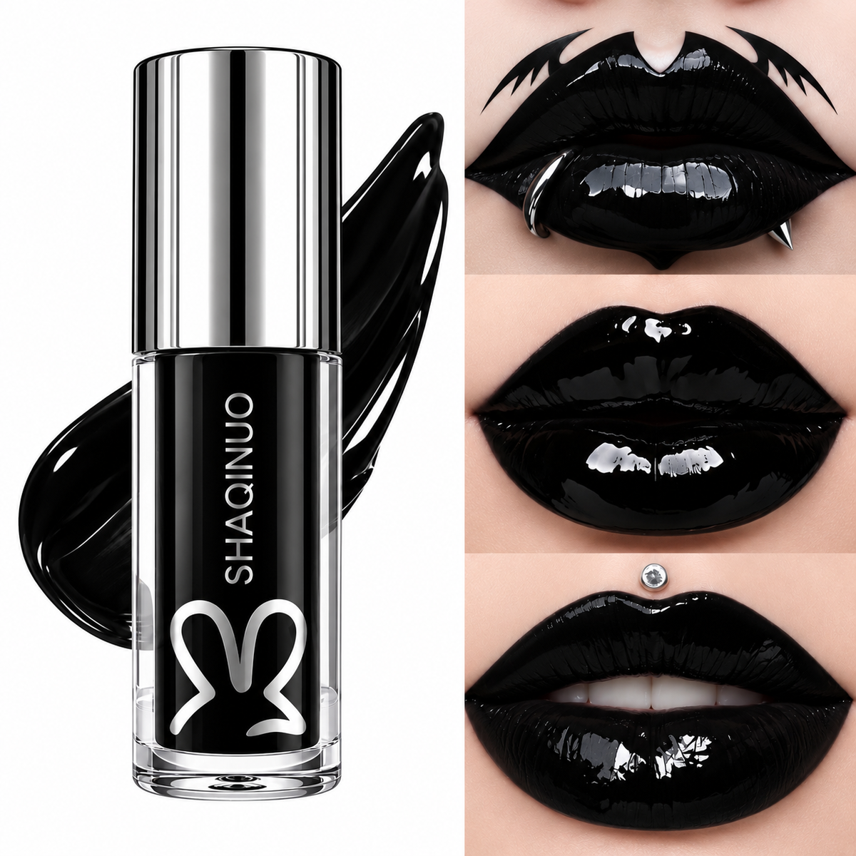 Labial Negro Líquido Glossy SHAQINUO Efecto Vinilo