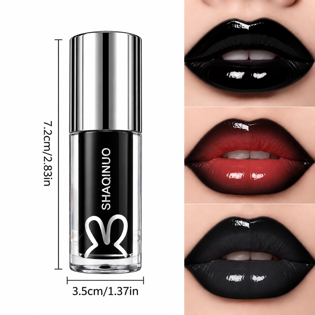 Labial Negro Líquido Glossy SHAQINUO Efecto Vinilo