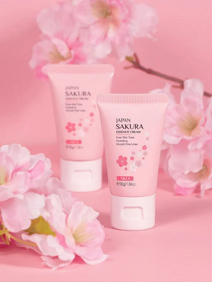 Crema facial hidratante Japan Sakura con flores, cuidado antiarrugas, envase rosa