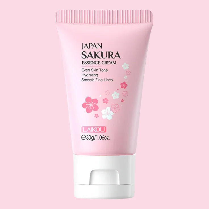 Crema facial japonesa Sakura con esencia de flor de cerezo en envase rosa, 30g, cuidado facial coreano.