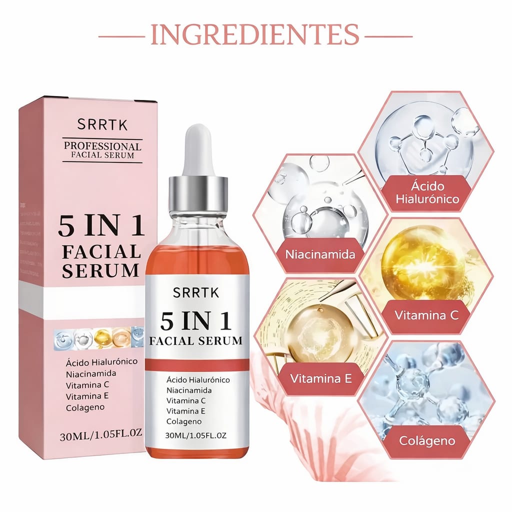 SRRTK Sérum Facial 5 en 1 Niacinamida Vitamina C y Colágeno