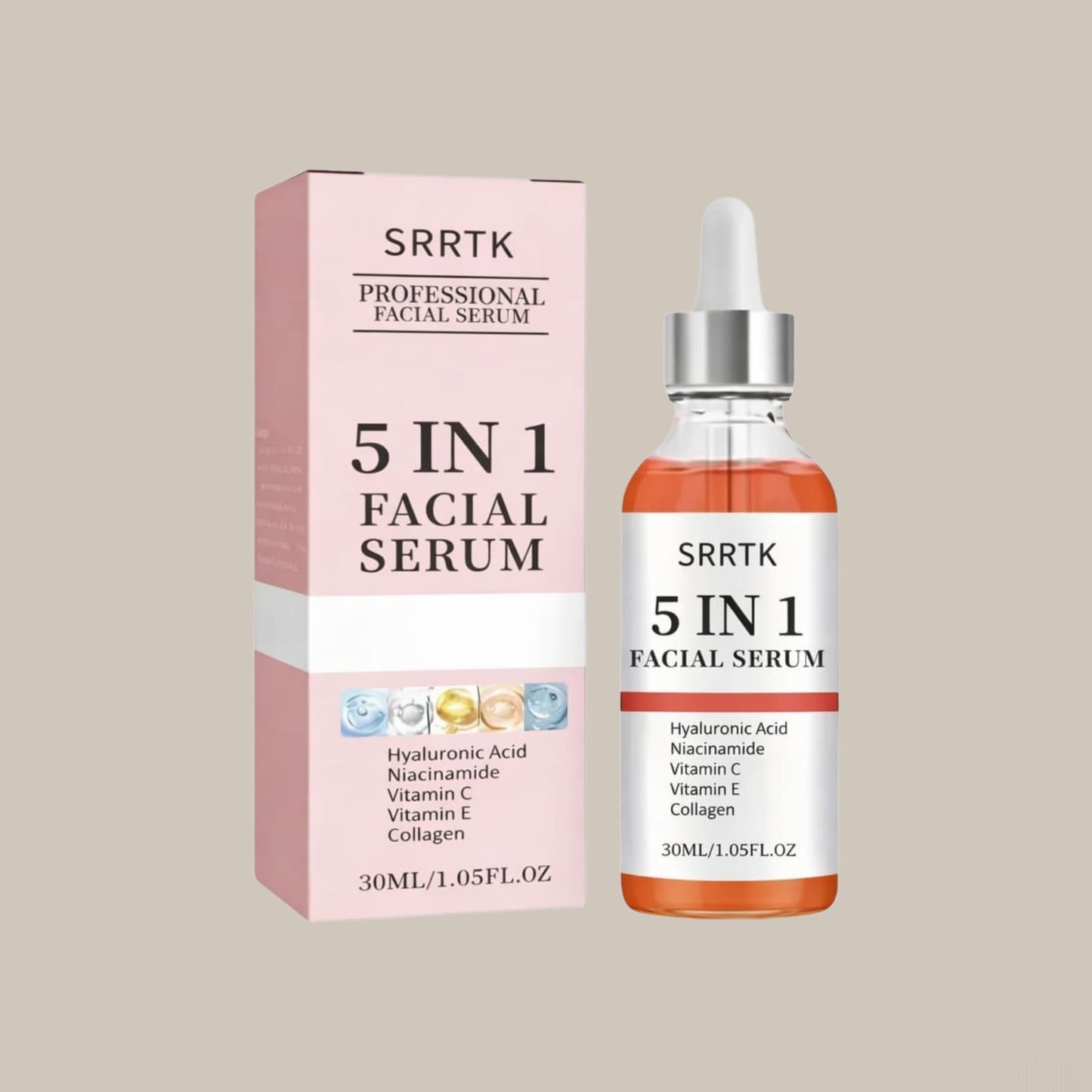SRRTK Sérum Facial 5 en 1 Niacinamida Vitamina C y Colágeno
