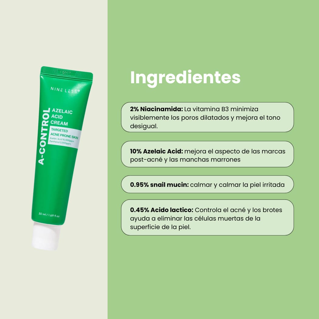 Nineless Crema Ácido Azeláico 10,000 ppm Antiacné y Antimancha