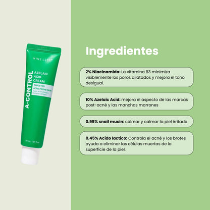 Nineless Crema Ácido Azeláico 10,000 ppm Antiacné y Antimancha