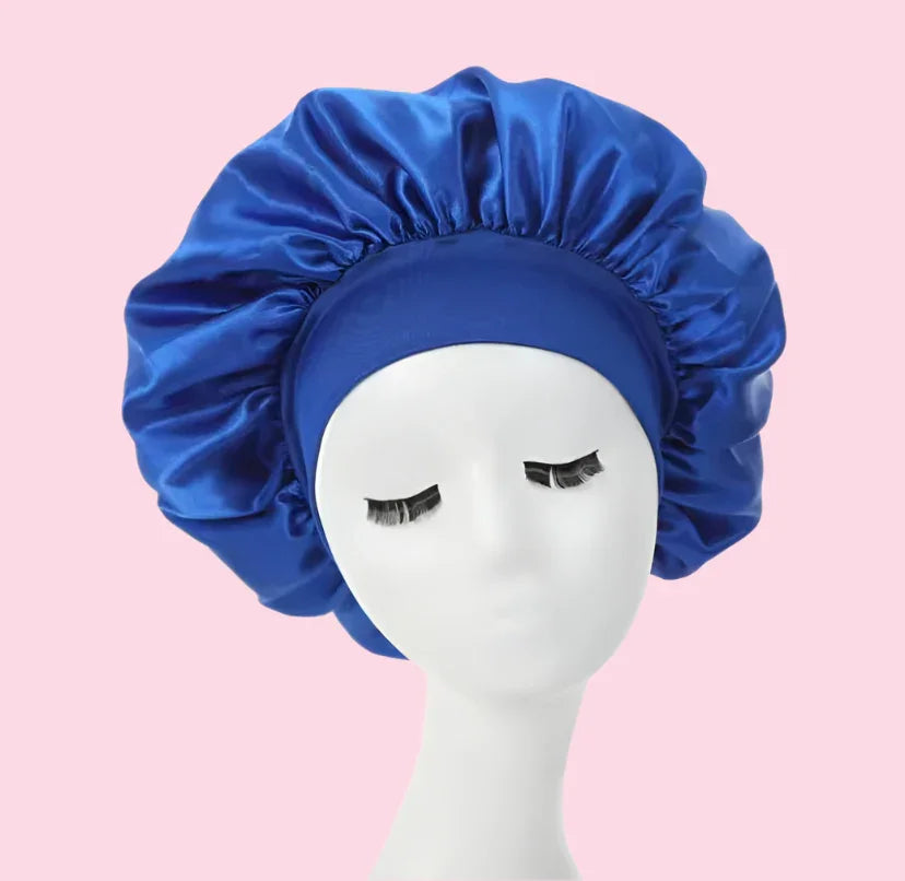 Gorro de satén azul para el cabello, ideal para skincare y cuidado capilar coreano