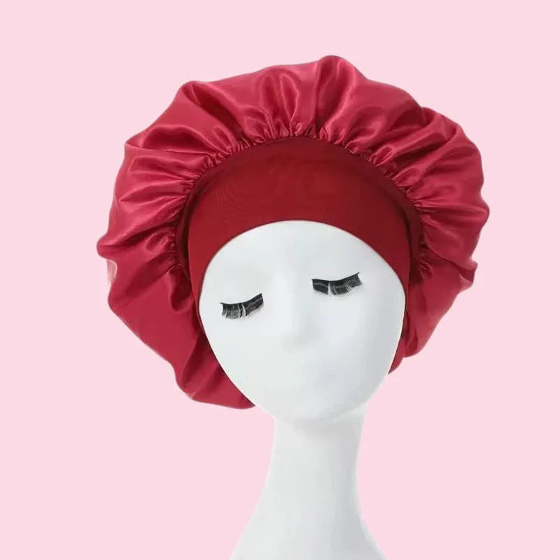 Gorro de satén rojo para el cabello ideal para rutina de skincare coreano