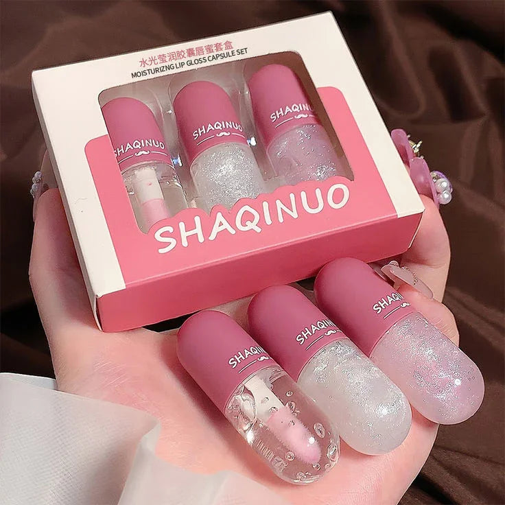 Set de gloss labial hidratante en cápsulas SHAQINUO, tonos transparentes y brillantes
