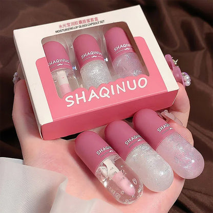 Set de gloss labial hidratante en cápsulas SHAQINUO, tonos transparentes y brillantes